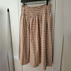 Brown Gingham Midi Skirt | Size large
